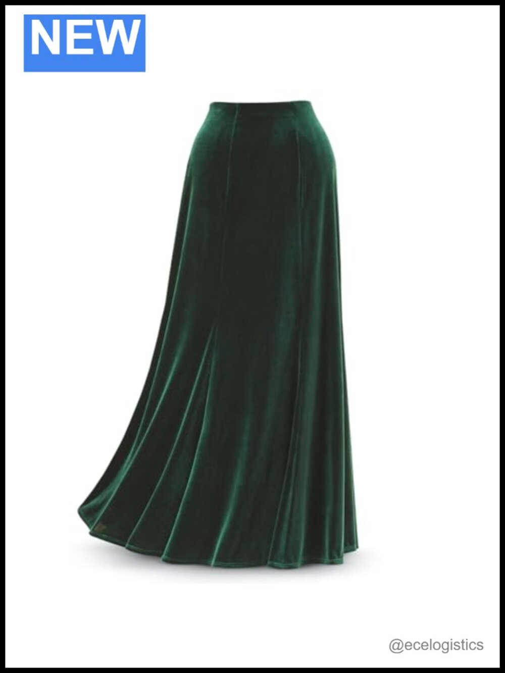 Velvet Midi Skirt High Waist A-Line Elastic Waist Pull On 39"
